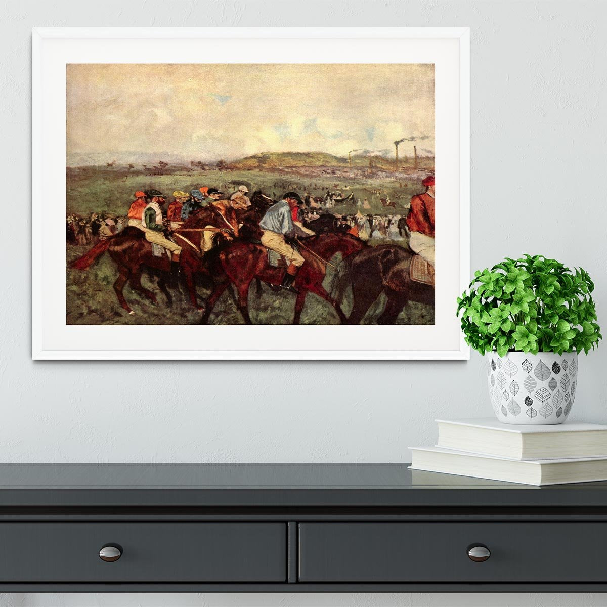 Men's riders before the start by Degas Framed Print - Canvas Art Rocks - 5