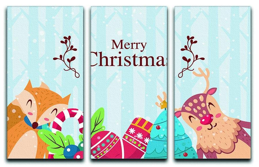 Merry Christmas Animals 3 Split Panel Canvas Print - Canvas Art Rocks - 1