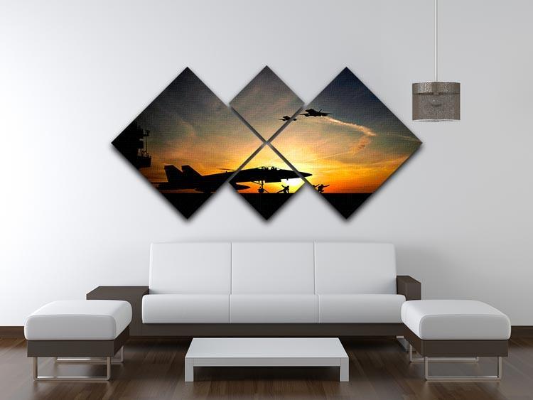 Military aircraft before take-off 4 Square Multi Panel Canvas  - Canvas Art Rocks - 3