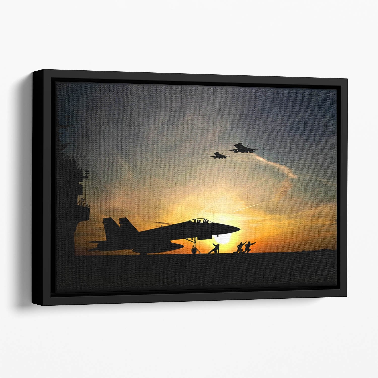 Military aircraft before take-off Floating Framed Canvas