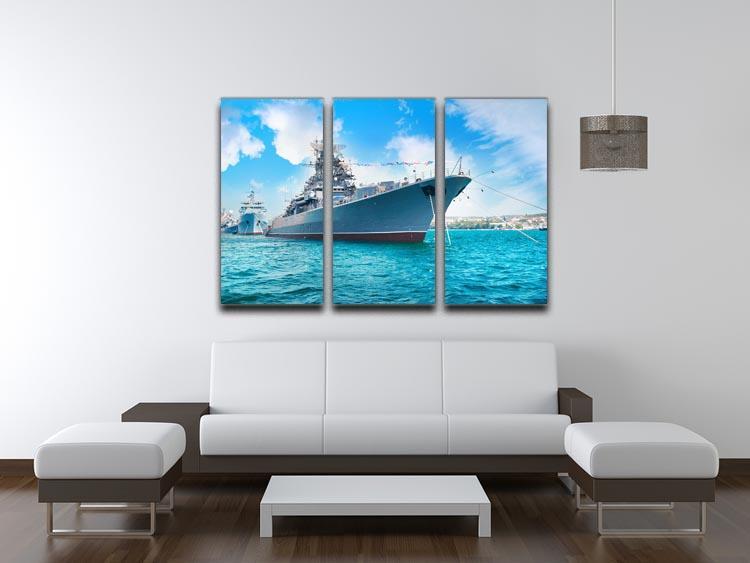 Military sea landscape with blue sky 3 Split Panel Canvas Print - Canvas Art Rocks - 3