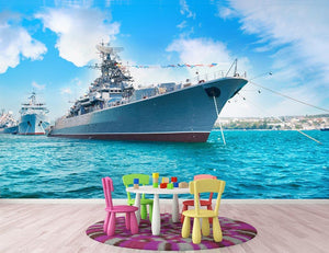 Military sea landscape with blue sky Wall Mural Wallpaper - Canvas Art Rocks - 3