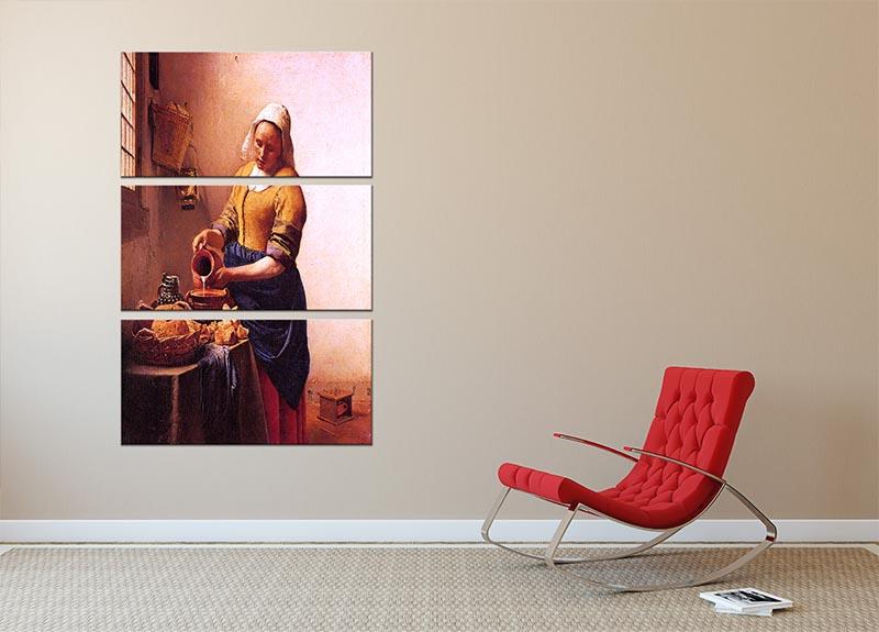 Milk maid by Vermeer 3 Split Panel Canvas Print - Canvas Art Rocks - 2
