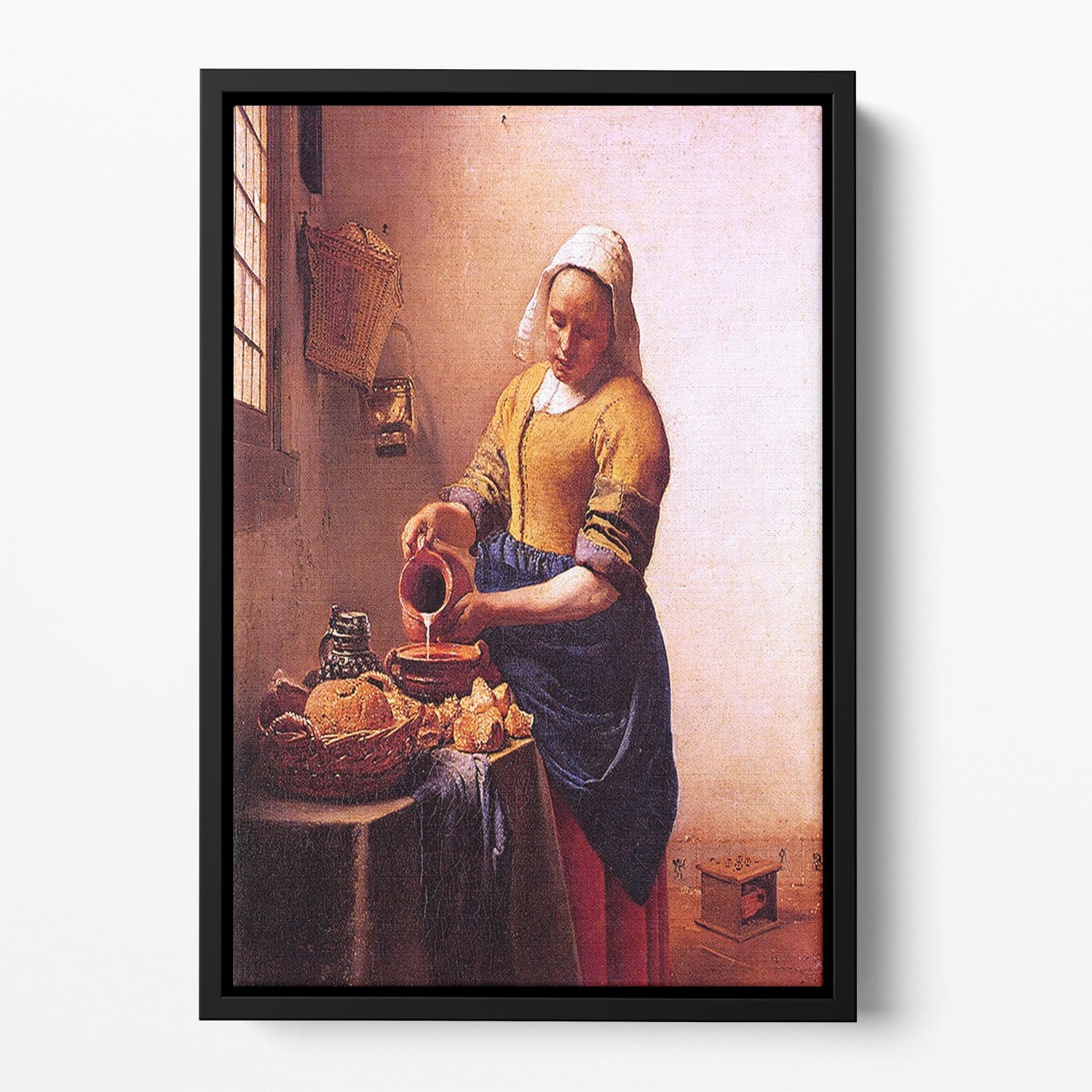 Milk maid by Vermeer Floating Framed Canvas