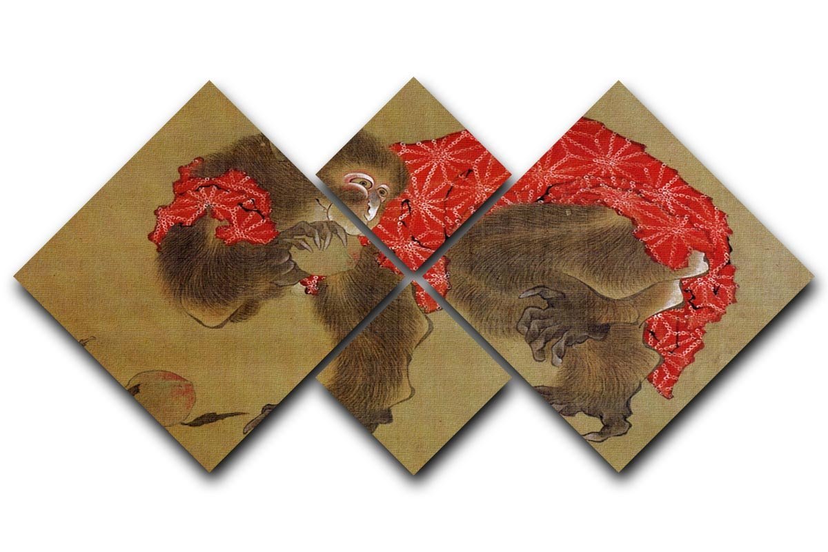Monkey by Hokusai 4 Square Multi Panel Canvas  - Canvas Art Rocks - 1