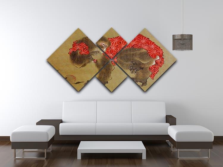 Monkey by Hokusai 4 Square Multi Panel Canvas - Canvas Art Rocks - 3