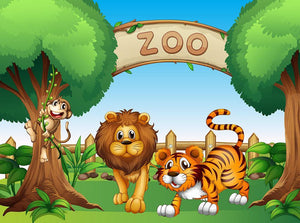 Monkey lion and a tiger at Zoo Wall Mural Wallpaper - Canvas Art Rocks - 1