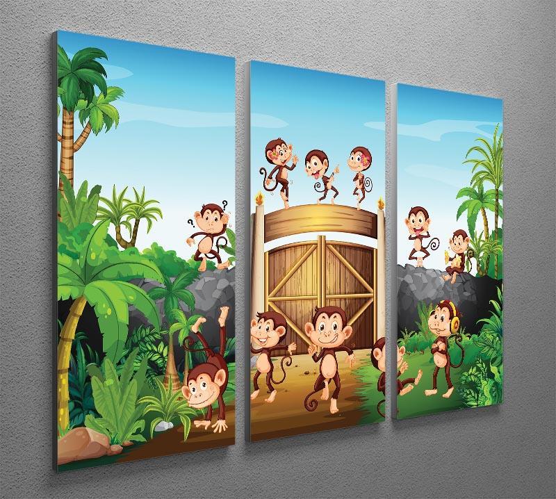 Monkeys having fun at the gate 3 Split Panel Canvas Print - Canvas Art Rocks - 2