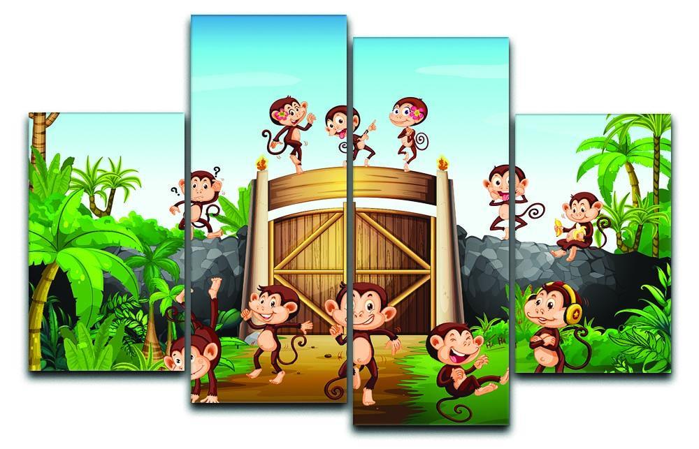 Monkeys having fun at the gate 4 Split Panel Canvas  - Canvas Art Rocks - 1