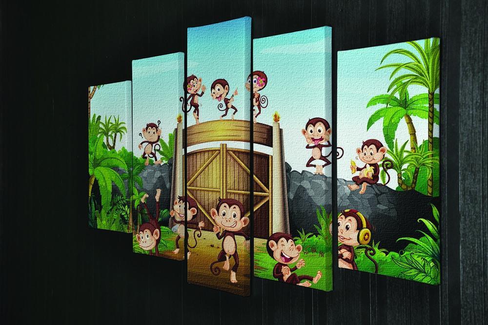 Monkeys having fun at the gate 5 Split Panel Canvas - Canvas Art Rocks - 2