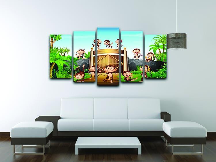 Monkeys having fun at the gate 5 Split Panel Canvas - Canvas Art Rocks - 3