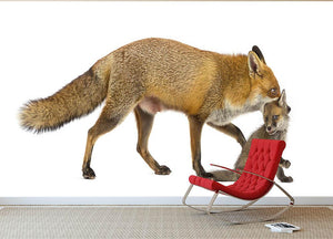 Mother fox carrying her cub Wall Mural Wallpaper - Canvas Art Rocks - 2