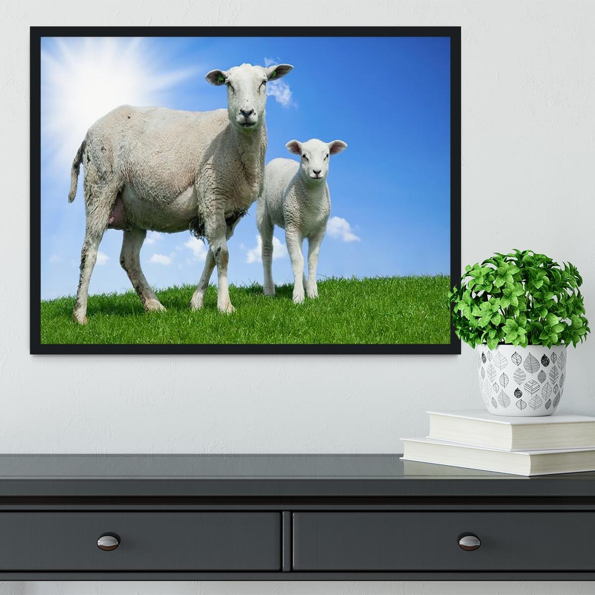 Mother sheep and her lamb in spring Framed Print - Canvas Art Rocks - 2