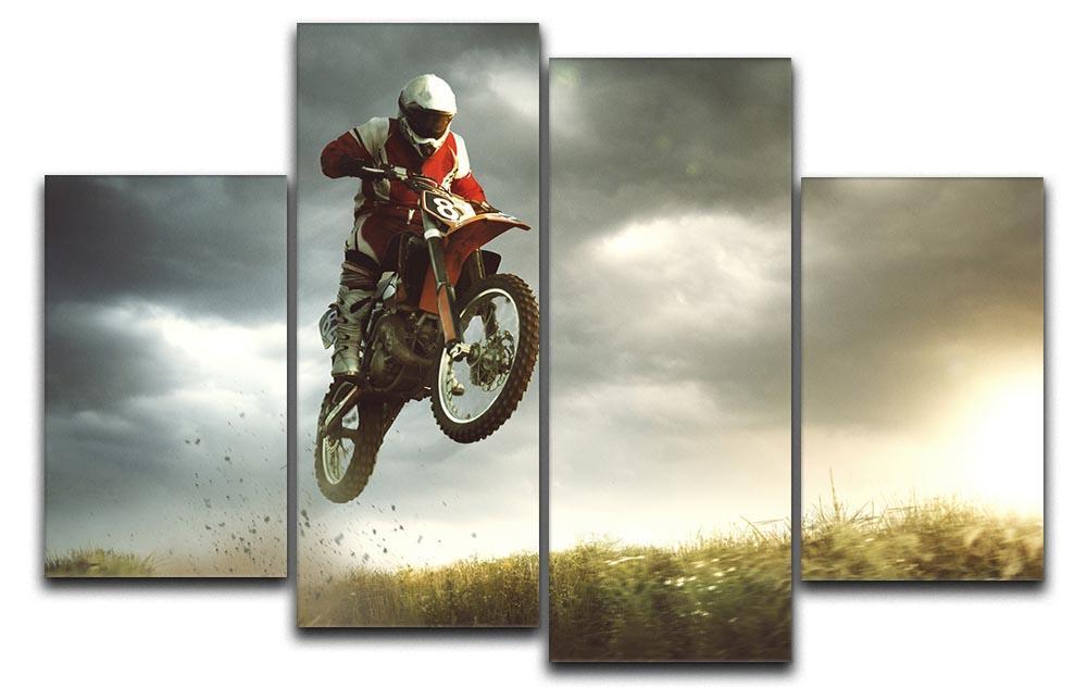 Motorbike jumps in the air 4 Split Panel Canvas  - Canvas Art Rocks - 1