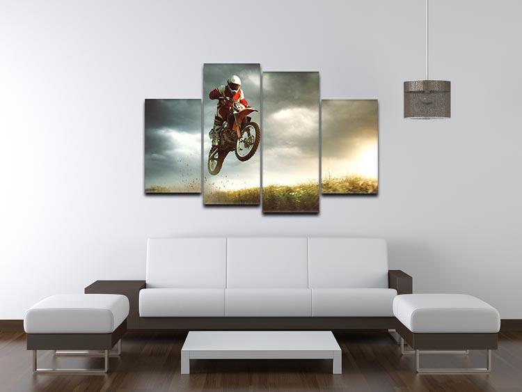 Motorbike jumps in the air 4 Split Panel Canvas  - Canvas Art Rocks - 3