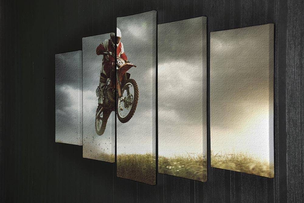Motorbike jumps in the air 5 Split Panel Canvas  - Canvas Art Rocks - 2
