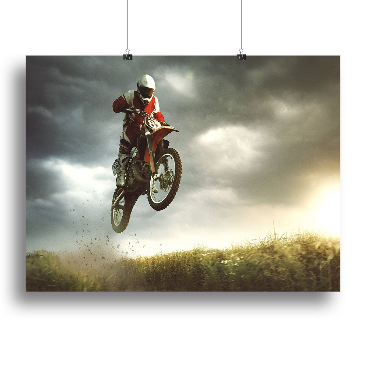 Motorbike jumps in the air Canvas Print or Poster