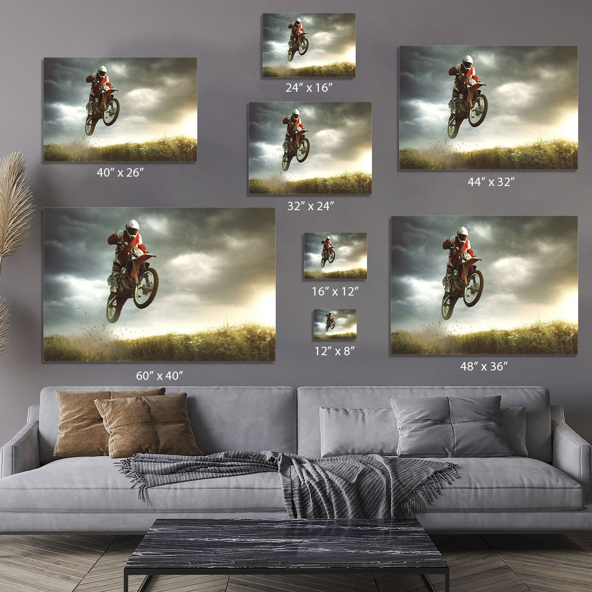 Motorbike jumps in the air Canvas Print or Poster