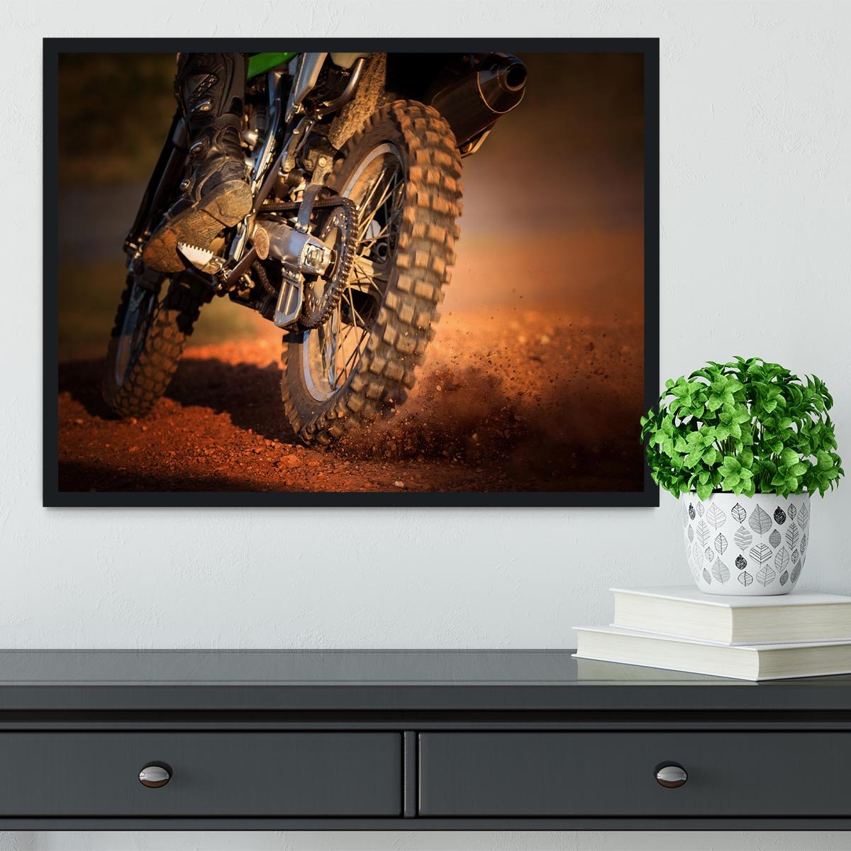 Motorbike on dirt track Framed Print - Canvas Art Rocks - 2
