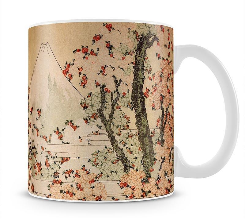 Mount Fuji behind cherry trees and flowers by Hokusai Mug - Canvas Art Rocks - 1