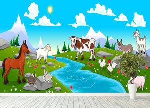 Mountain landscape and animals Wall Mural Wallpaper - Canvas Art Rocks - 4