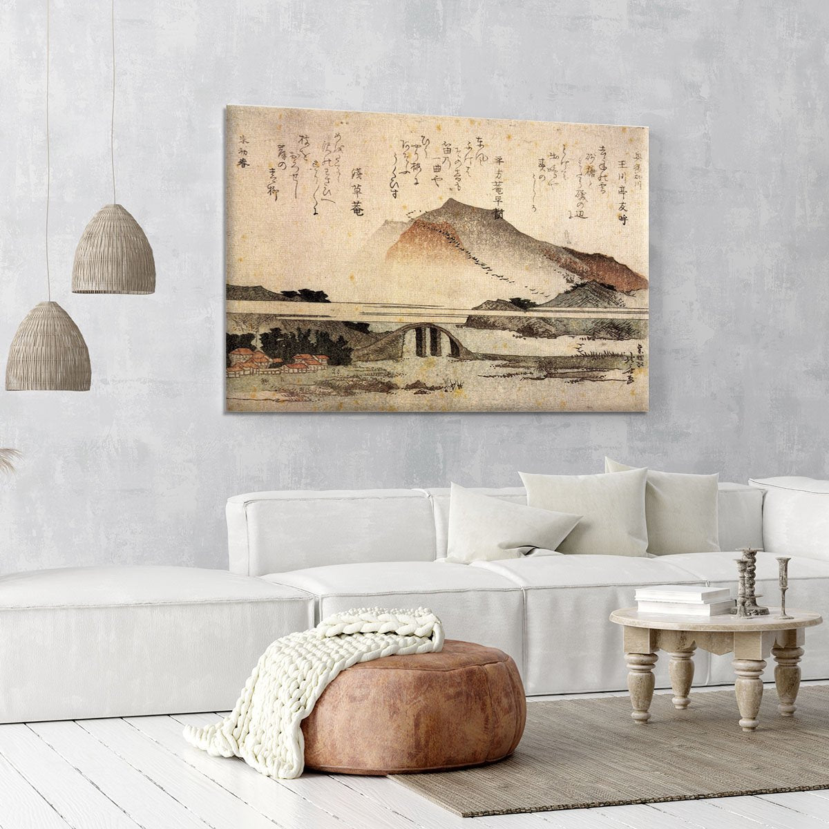 Mountain landscape with a bridge by Hokusai Canvas Print or Poster