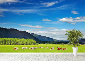 Mountain landscape with grazing cows and blue sky Wall Mural Wallpaper - Canvas Art Rocks - 4
