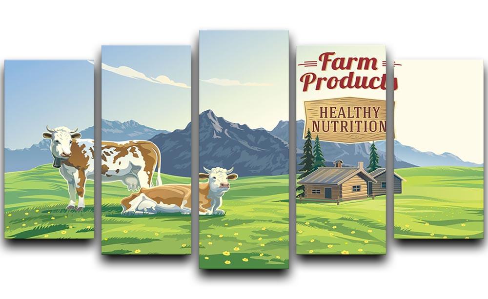 Mountain landscape with two cows 5 Split Panel Canvas - Canvas Art Rocks - 1