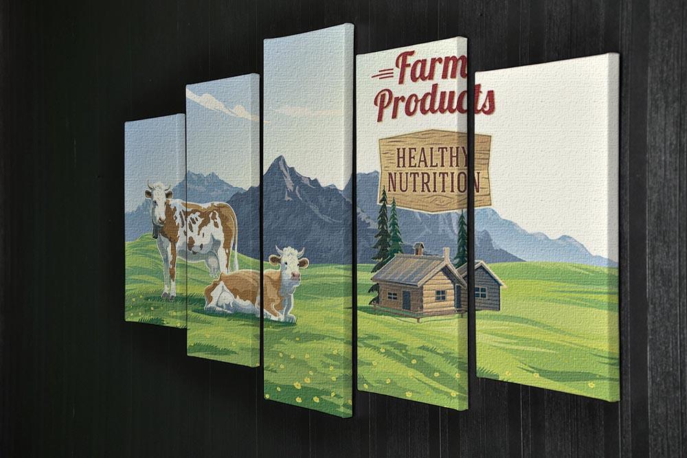 Mountain landscape with two cows 5 Split Panel Canvas - Canvas Art Rocks - 2