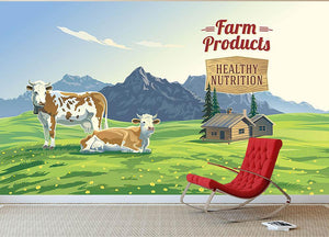 Mountain landscape with two cows Wall Mural Wallpaper - Canvas Art Rocks - 2