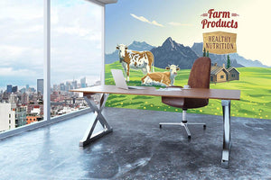 Mountain landscape with two cows Wall Mural Wallpaper - Canvas Art Rocks - 3