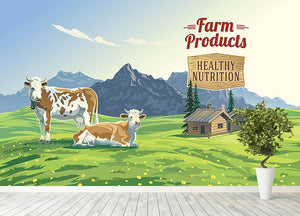Mountain landscape with two cows Wall Mural Wallpaper - Canvas Art Rocks - 4