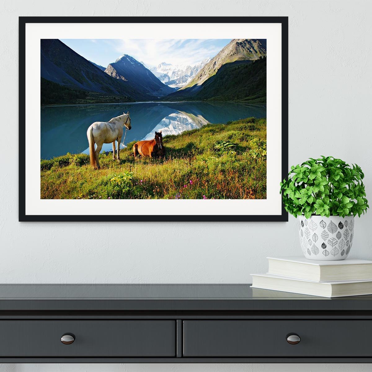Mountain pasture horses Framed Print - Canvas Art Rocks - 1