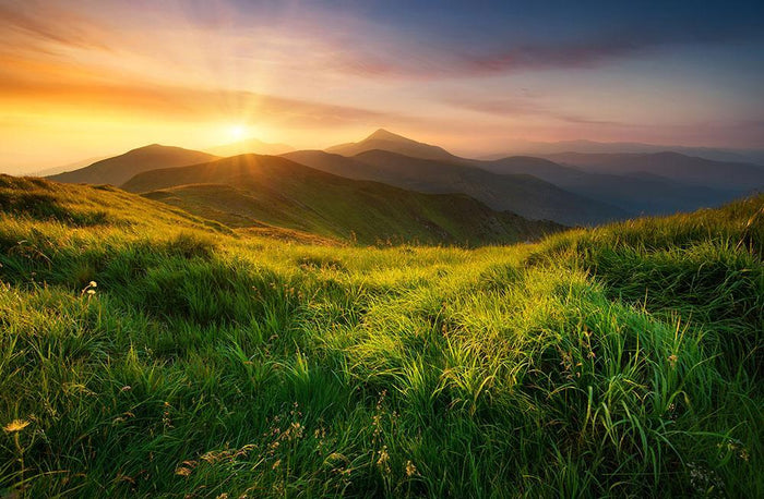 Mountain valley during sunrise Wall Mural Wallpaper
