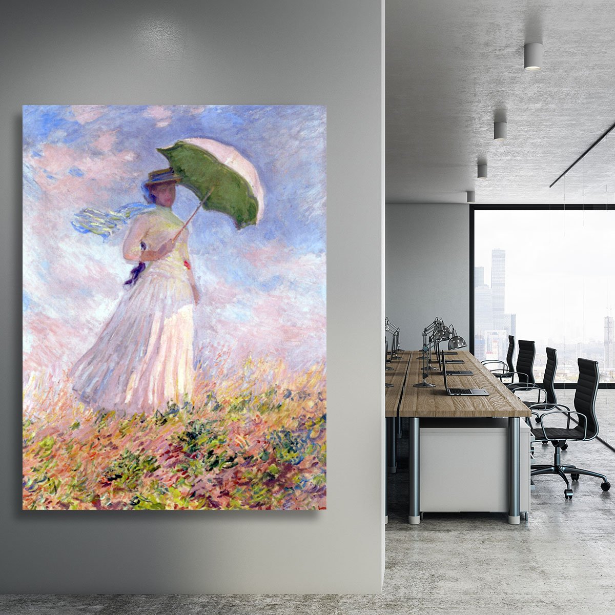 Nainen ja paivanvarjo by Monet Canvas Print or Poster