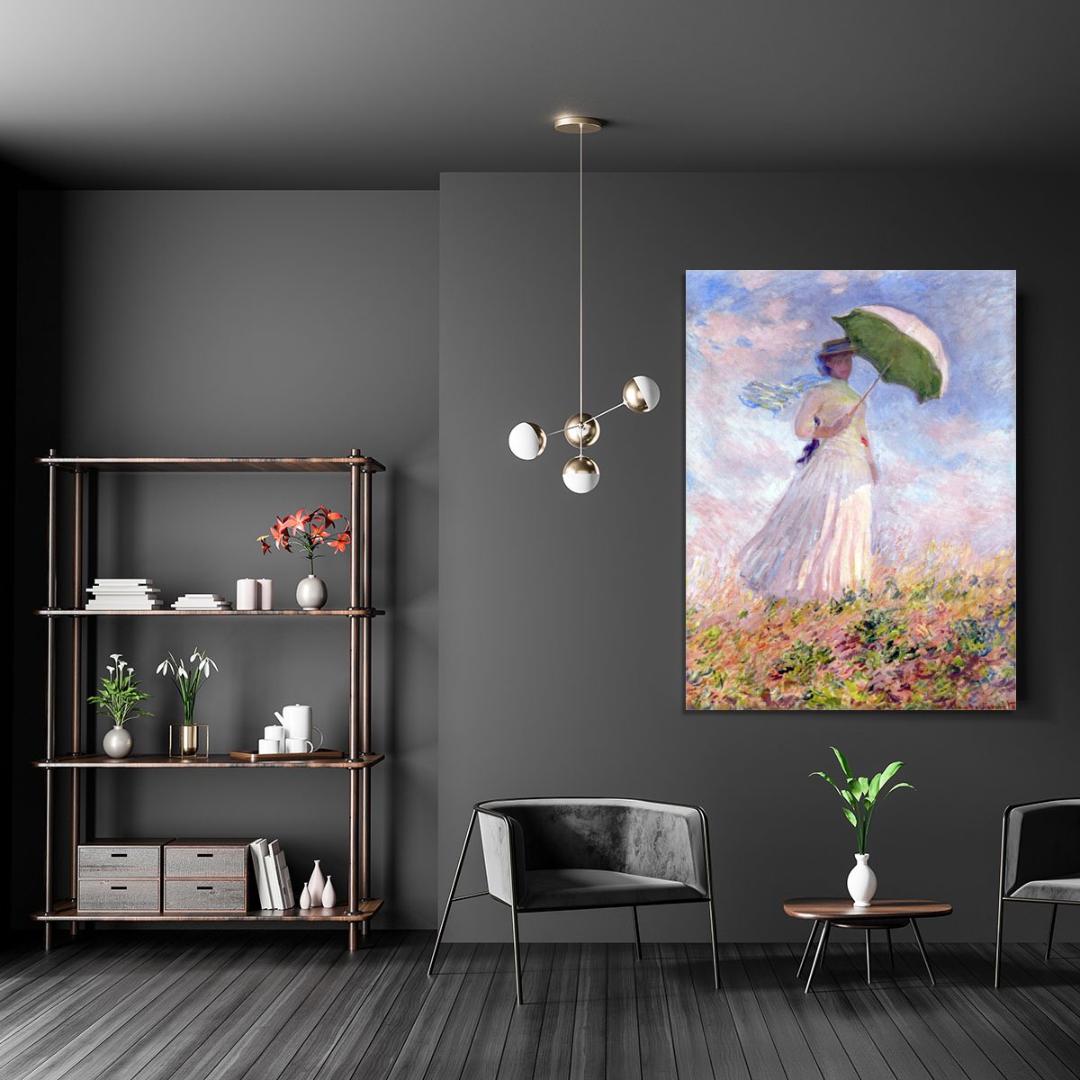 Nainen ja paivanvarjo by Monet Canvas Print or Poster