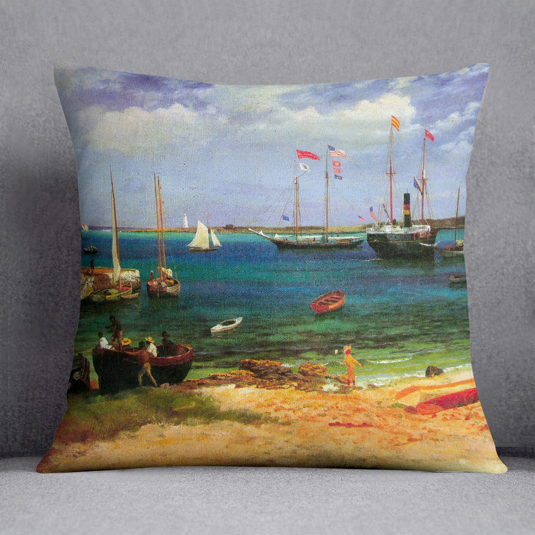 Nassau port by Bierstadt Cushion - Canvas Art Rocks - 1