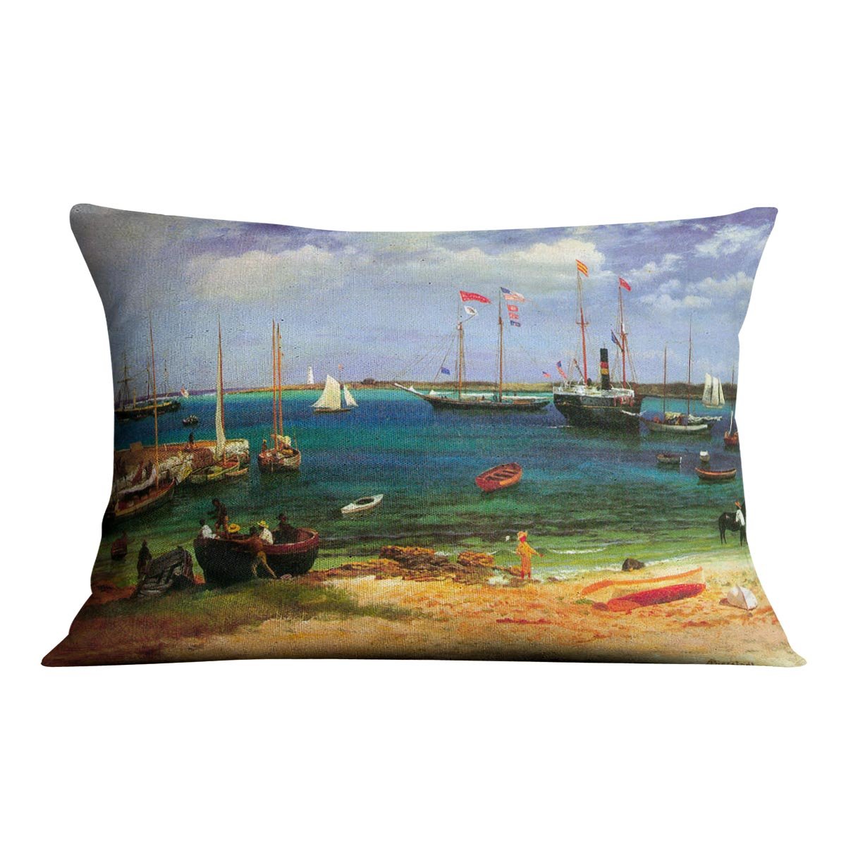 Nassau port by Bierstadt Cushion - Canvas Art Rocks - 4