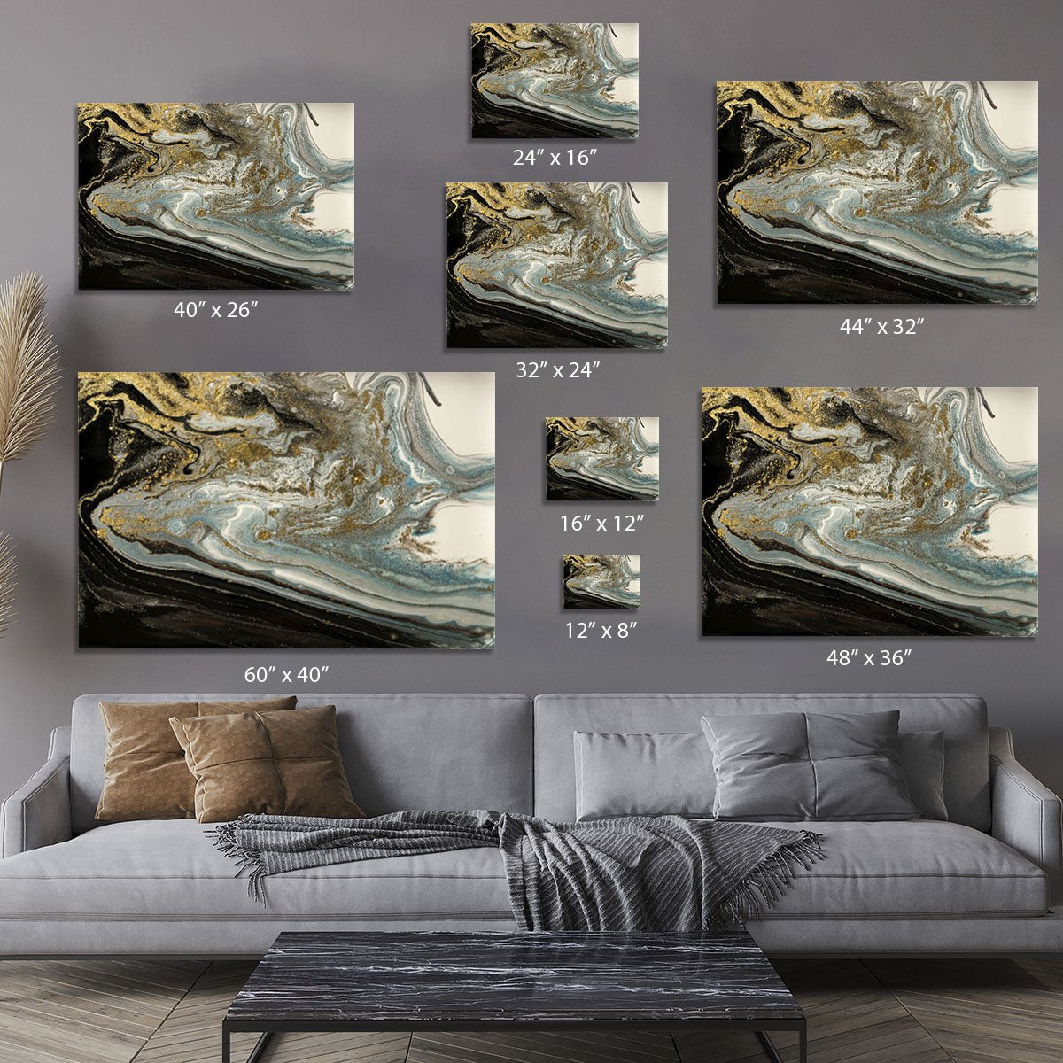 Navy Gold and White Marble Swirl Canvas Print or Poster