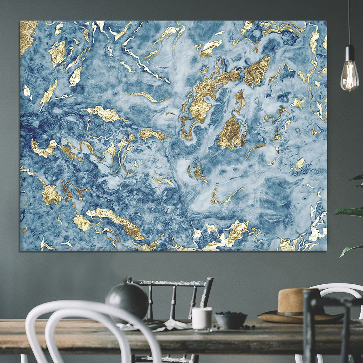 Navy and Gold Foil Marble Canvas Print or Poster