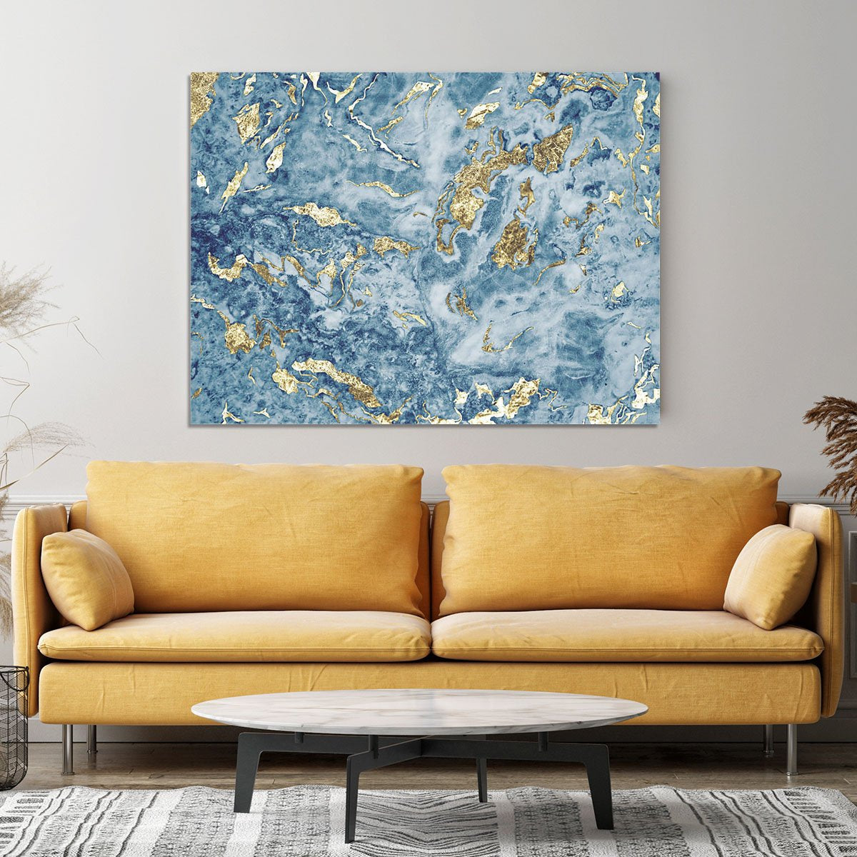 Navy and Gold Foil Marble Canvas Print or Poster