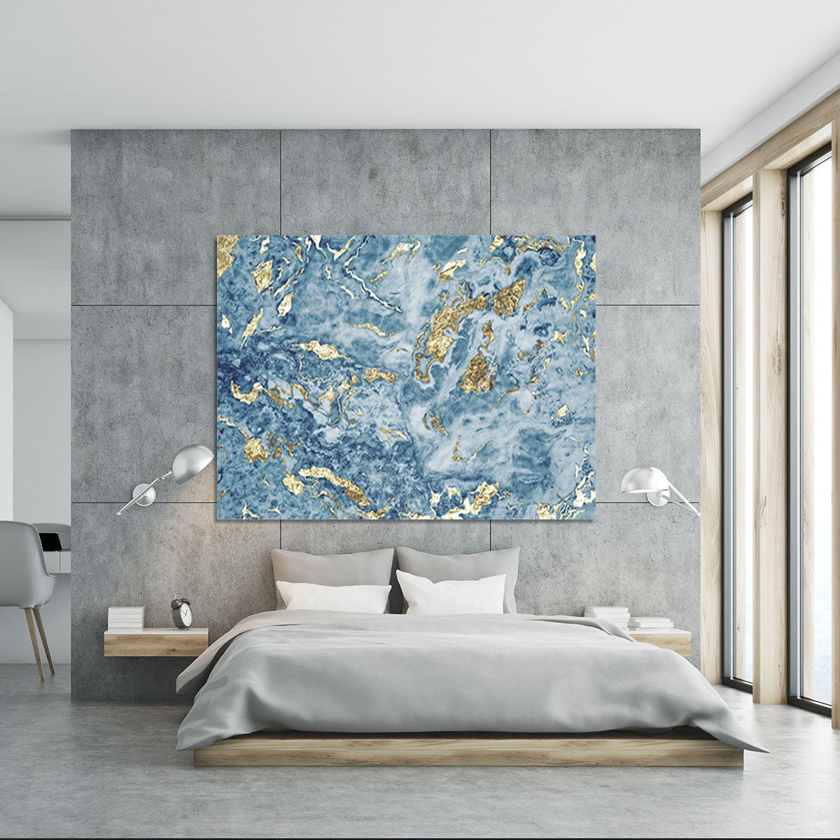 Navy and Gold Foil Marble Canvas Print or Poster