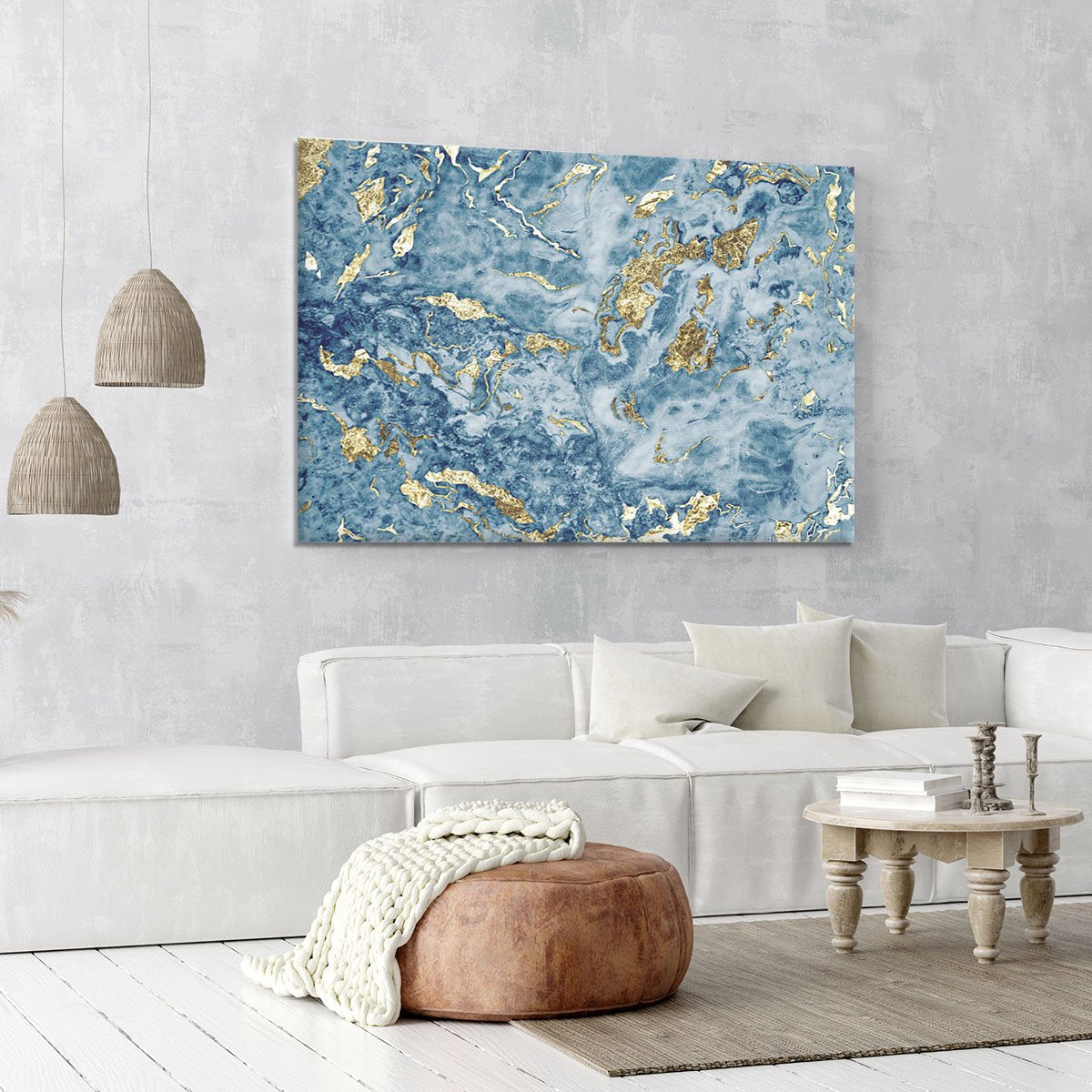 Navy and Gold Foil Marble Canvas Print or Poster