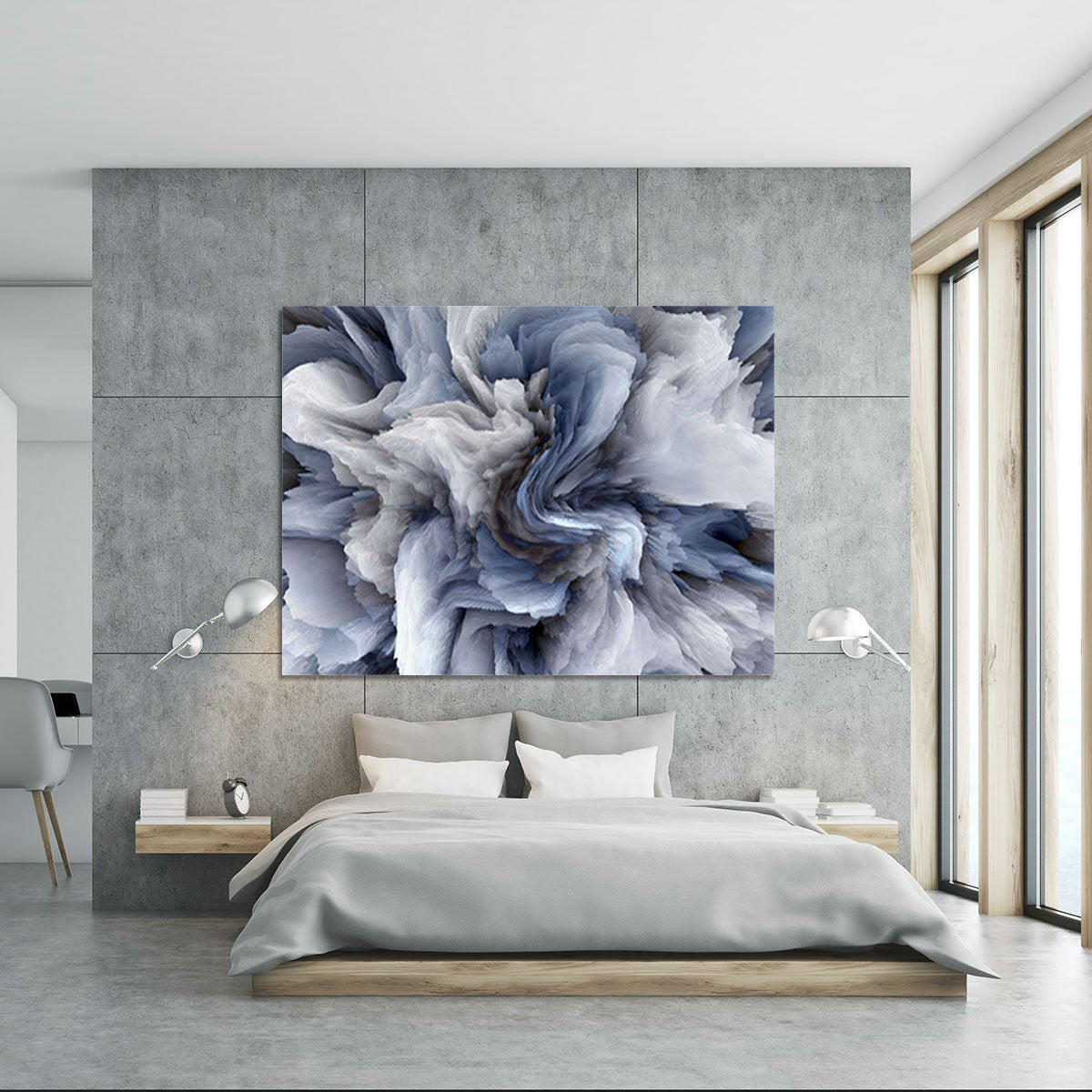 Navy and White Abstract Watercolour Canvas Print or Poster