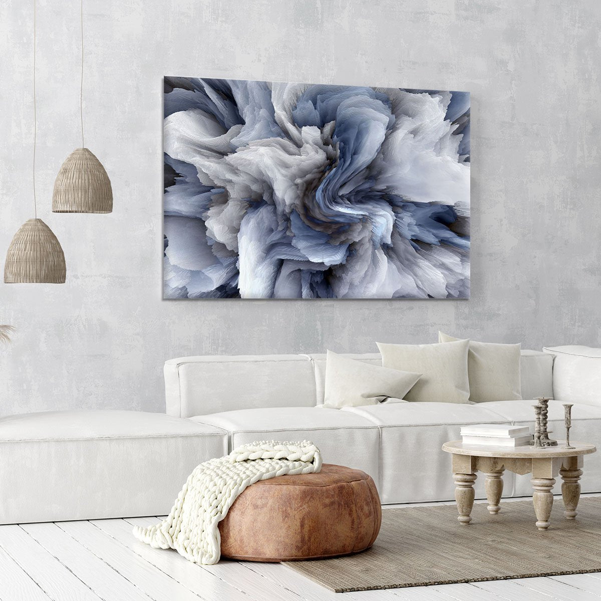 Navy and White Abstract Watercolour Canvas Print or Poster