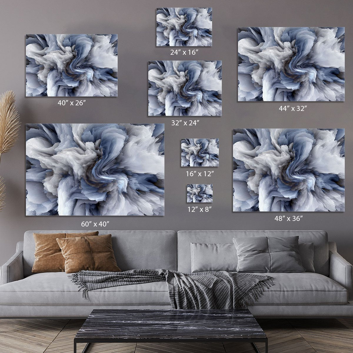 Navy and White Abstract Watercolour Canvas Print or Poster