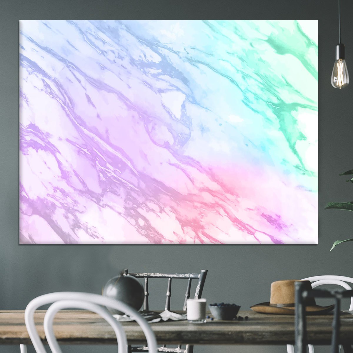 Neon Striped Marble Canvas Print or Poster