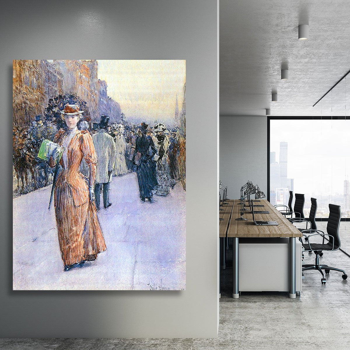 New York street scene by Hassam Canvas Print or Poster