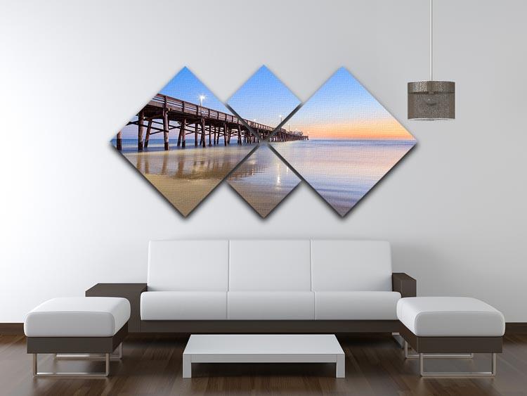 Newport Beach pier after sunset 4 Square Multi Panel Canvas - Canvas Art Rocks - 3