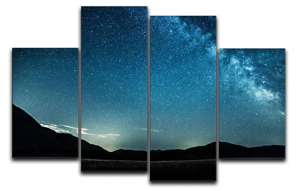 Night sky with stars milky way over mountains 4 Split Panel Canvas  - Canvas Art Rocks - 1